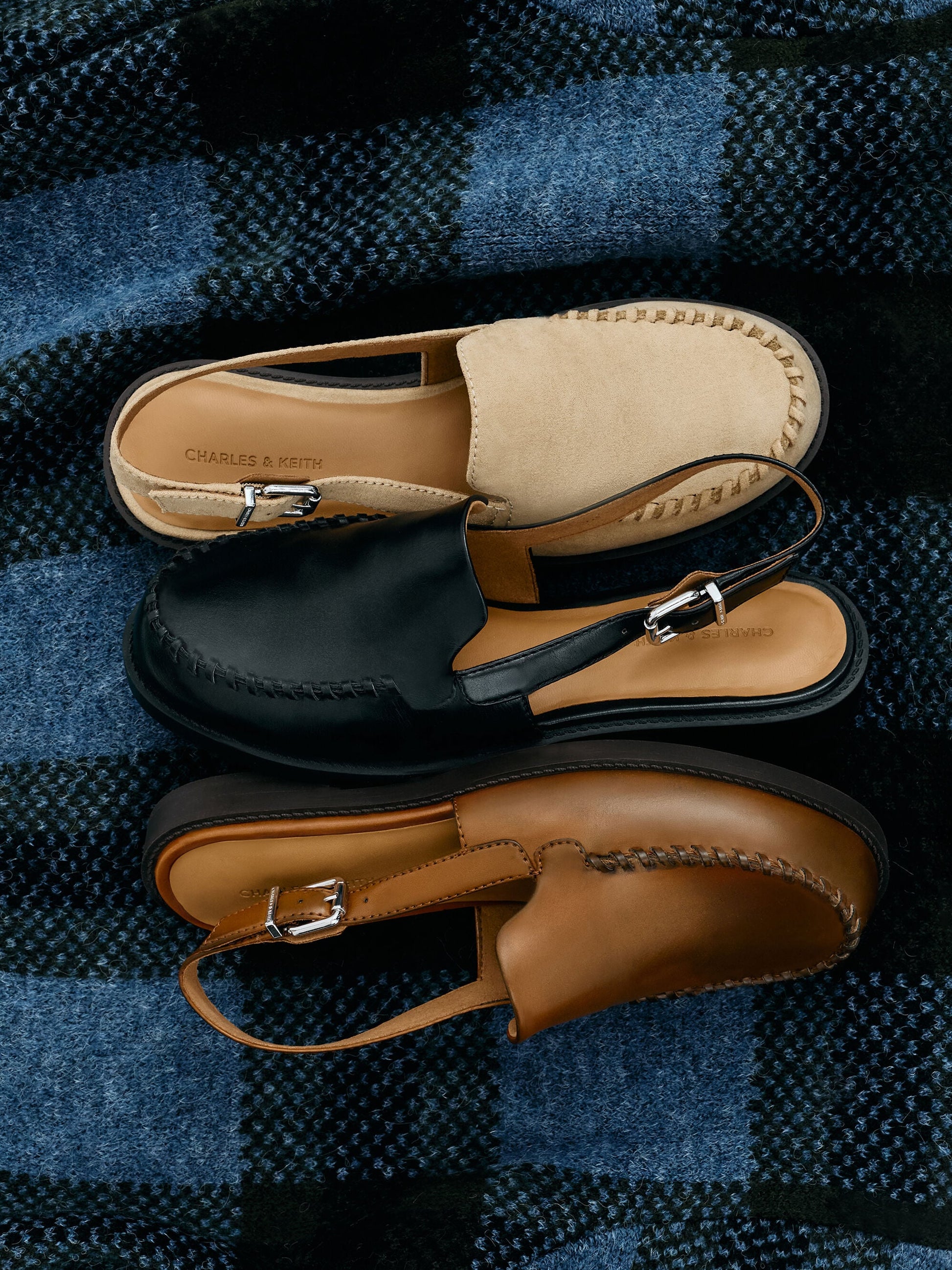 Gale Faux Suede Slingback Loafers - Beige | CHARLES & KEITH