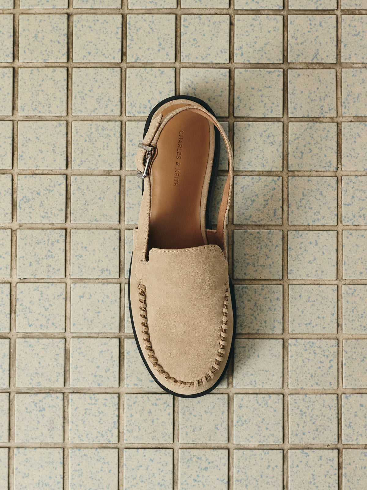 Gale Faux Suede Slingback Loafers - Beige | CHARLES & KEITH