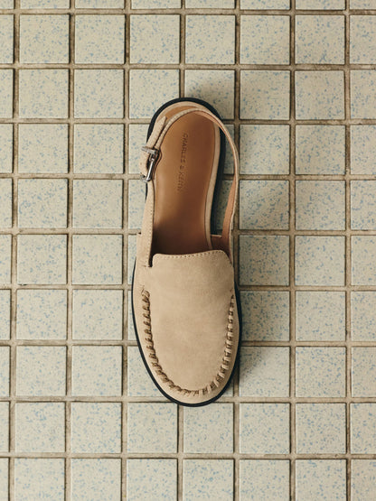 Gale Faux Suede Slingback Loafers - Beige | CHARLES & KEITH
