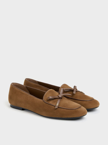 Leather & Suede Bow Loafers - Brown | CHARLES & KEITH