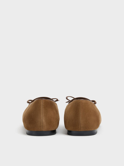 Leather & Suede Bow Loafers - Brown | CHARLES & KEITH