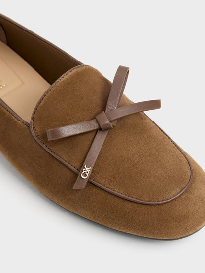 Leather & Suede Bow Loafers - Brown | CHARLES & KEITH