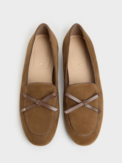 Leather & Suede Bow Loafers - Brown | CHARLES & KEITH