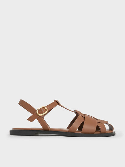 Easley T-Bar Caged Sandals - Caramel | CHARLES & KEITH