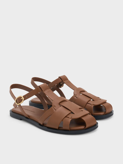 Easley T-Bar Caged Sandals - Caramel | CHARLES & KEITH