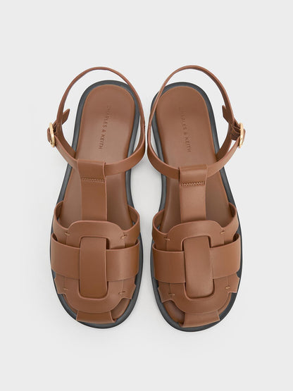 Easley T-Bar Caged Sandals - Caramel | CHARLES & KEITH