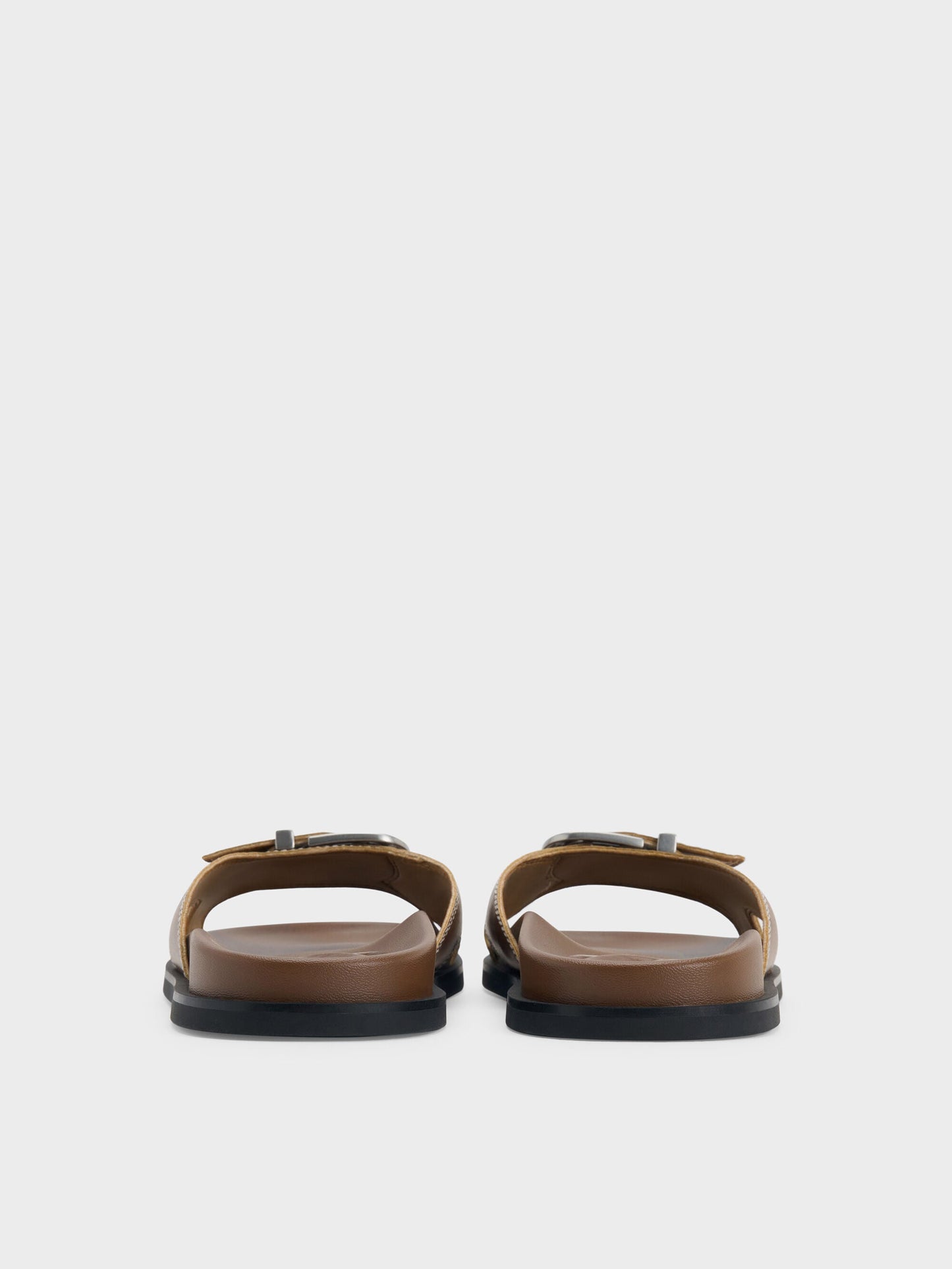 Stitch-Trim Buckled Slides - Cognac | CHARLES & KEITH