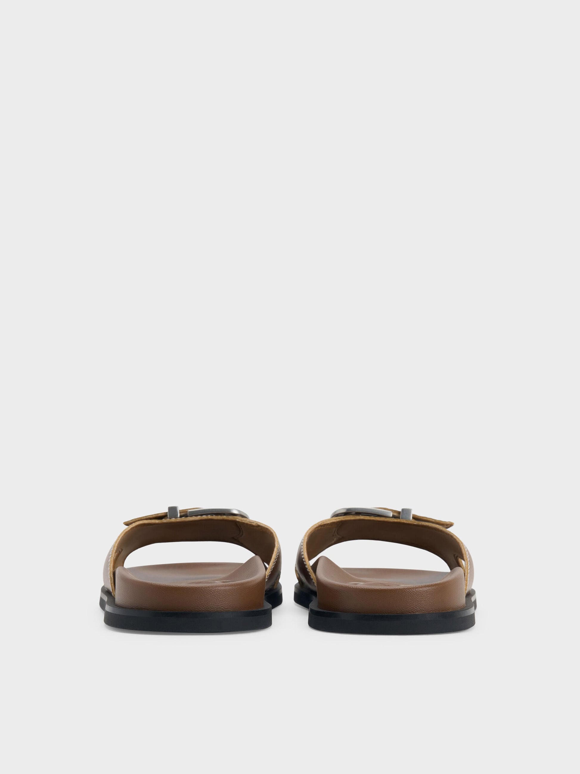 Stitch-Trim Buckled Slides - Cognac | CHARLES & KEITH