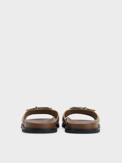 Stitch-Trim Buckled Slides - Cognac | CHARLES & KEITH
