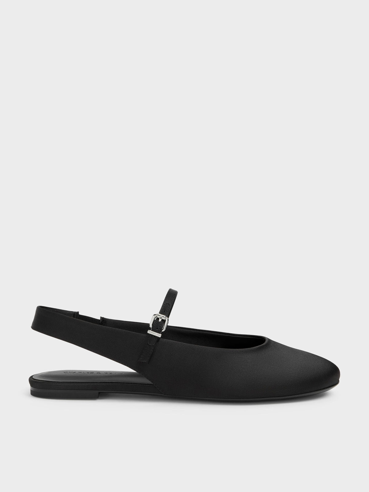 Imani Satin Slingback Flats - Black Textured | CHARLES & KEITH