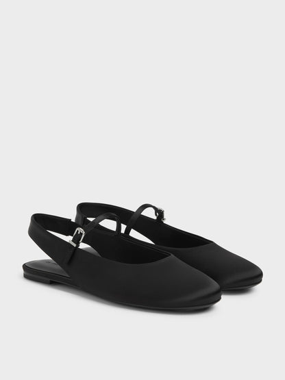 Imani Satin Slingback Flats - Black Textured | CHARLES & KEITH