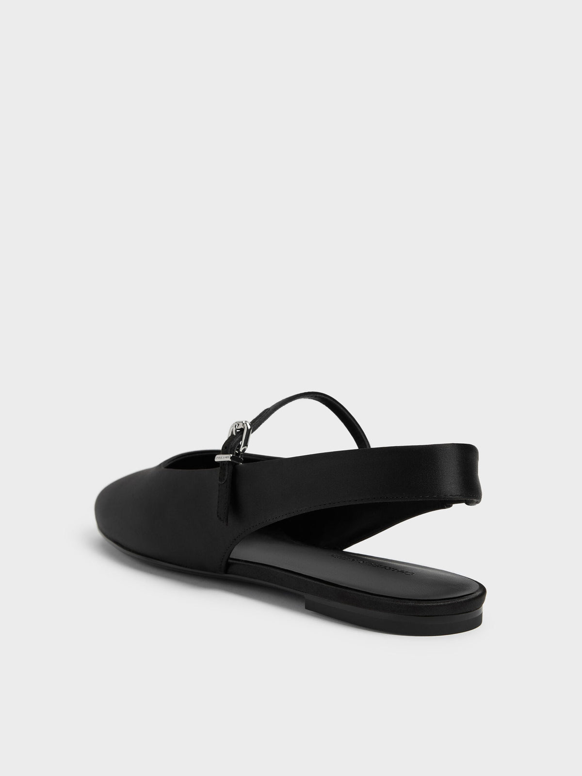 Imani Satin Slingback Flats - Black Textured | CHARLES & KEITH