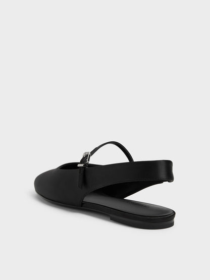 Imani Satin Slingback Flats - Black Textured | CHARLES & KEITH