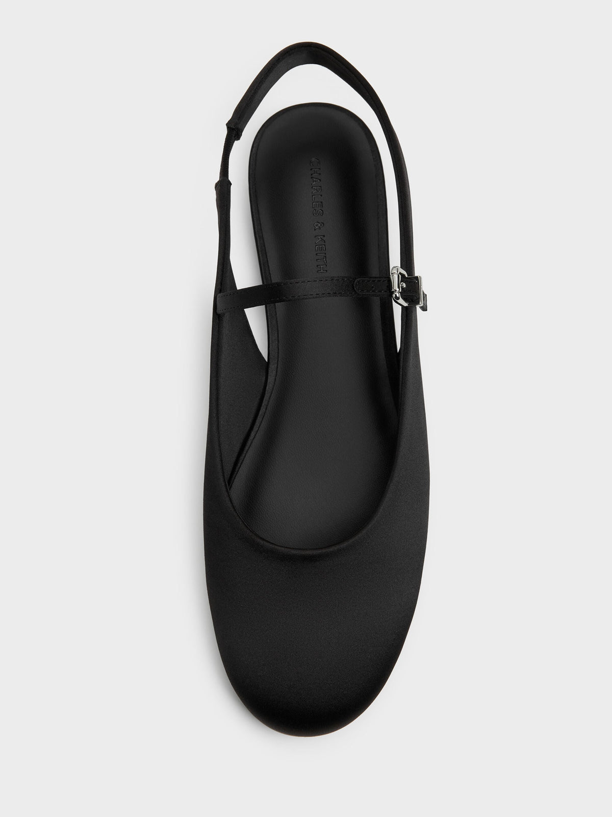 Imani Satin Slingback Flats - Black Textured | CHARLES & KEITH