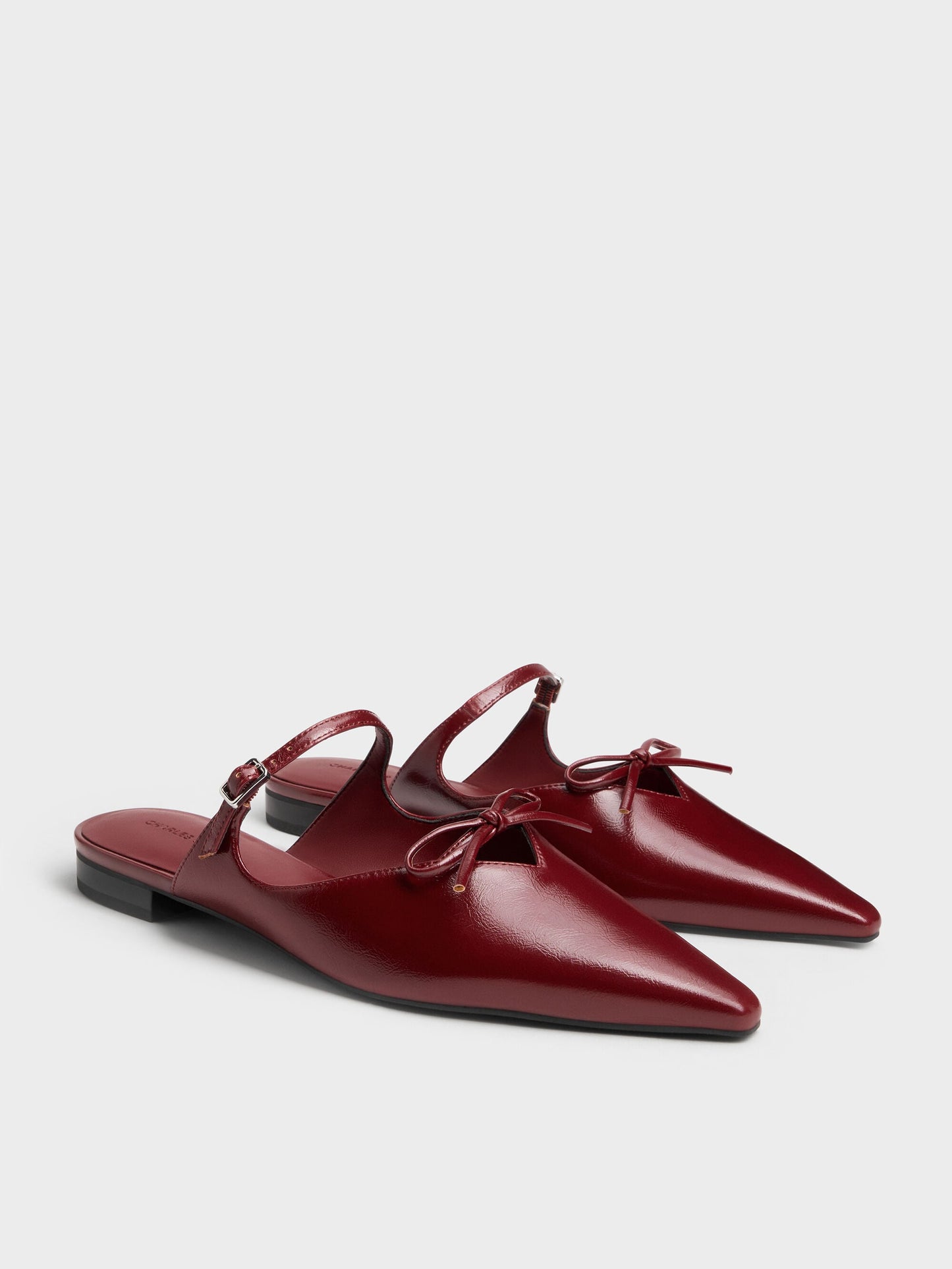 Bow Mary Jane Mules - Burgundy | CHARLES & KEITH
