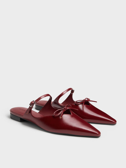 Bow Mary Jane Mules - Burgundy | CHARLES & KEITH