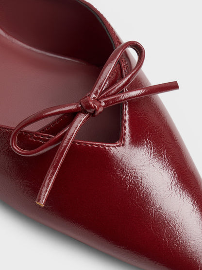 Bow Mary Jane Mules - Burgundy | CHARLES & KEITH
