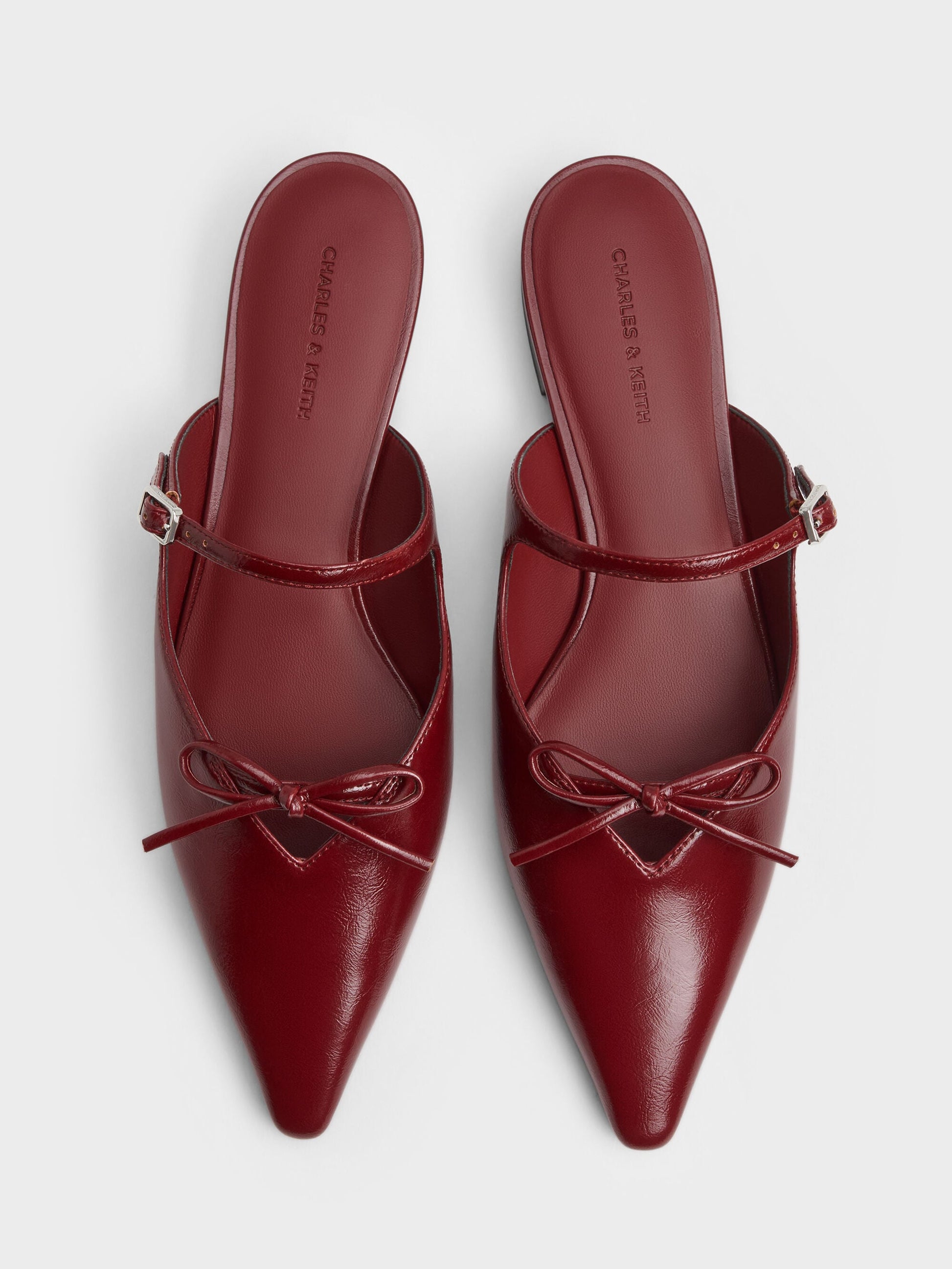 Bow Mary Jane Mules - Burgundy | CHARLES & KEITH