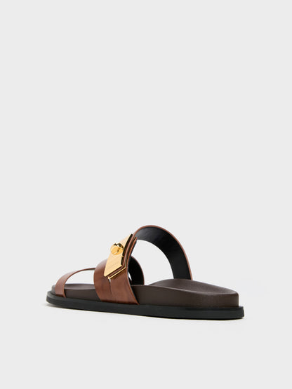 Aelin Metallic-Buckle Strappy Sandals - Cognac | CHARLES & KEITH
