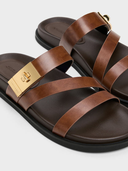 Aelin Metallic-Buckle Strappy Sandals - Cognac | CHARLES & KEITH