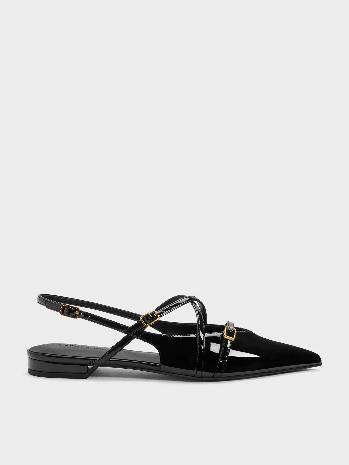 Maybelle Patent Strappy Slingback Flats - Black Patent | CHARLES & KEITH