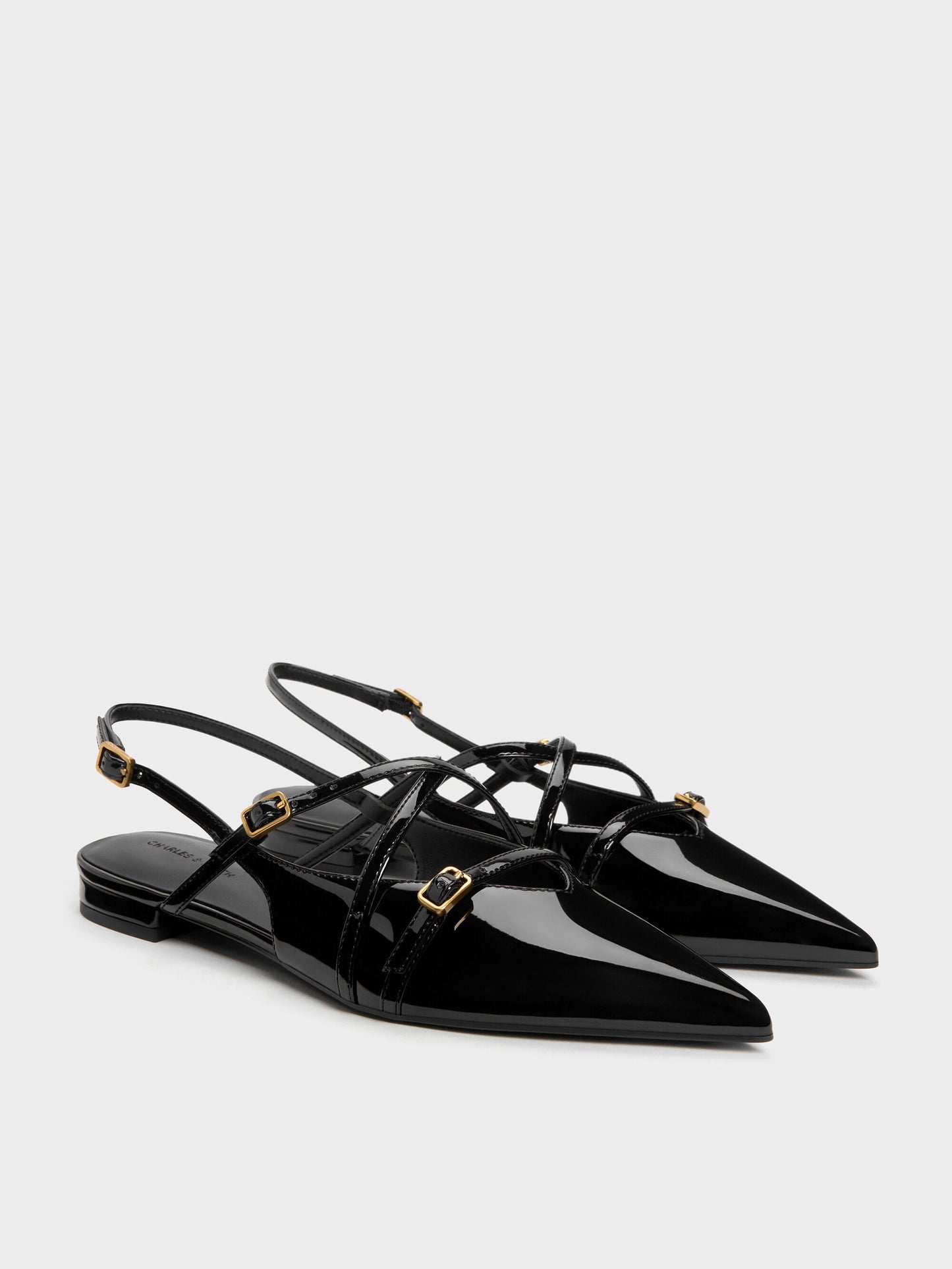 Maybelle Patent Strappy Slingback Flats - Black Patent | CHARLES & KEITH