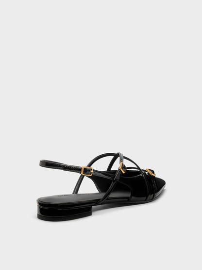 Maybelle Patent Strappy Slingback Flats - Black Patent | CHARLES & KEITH