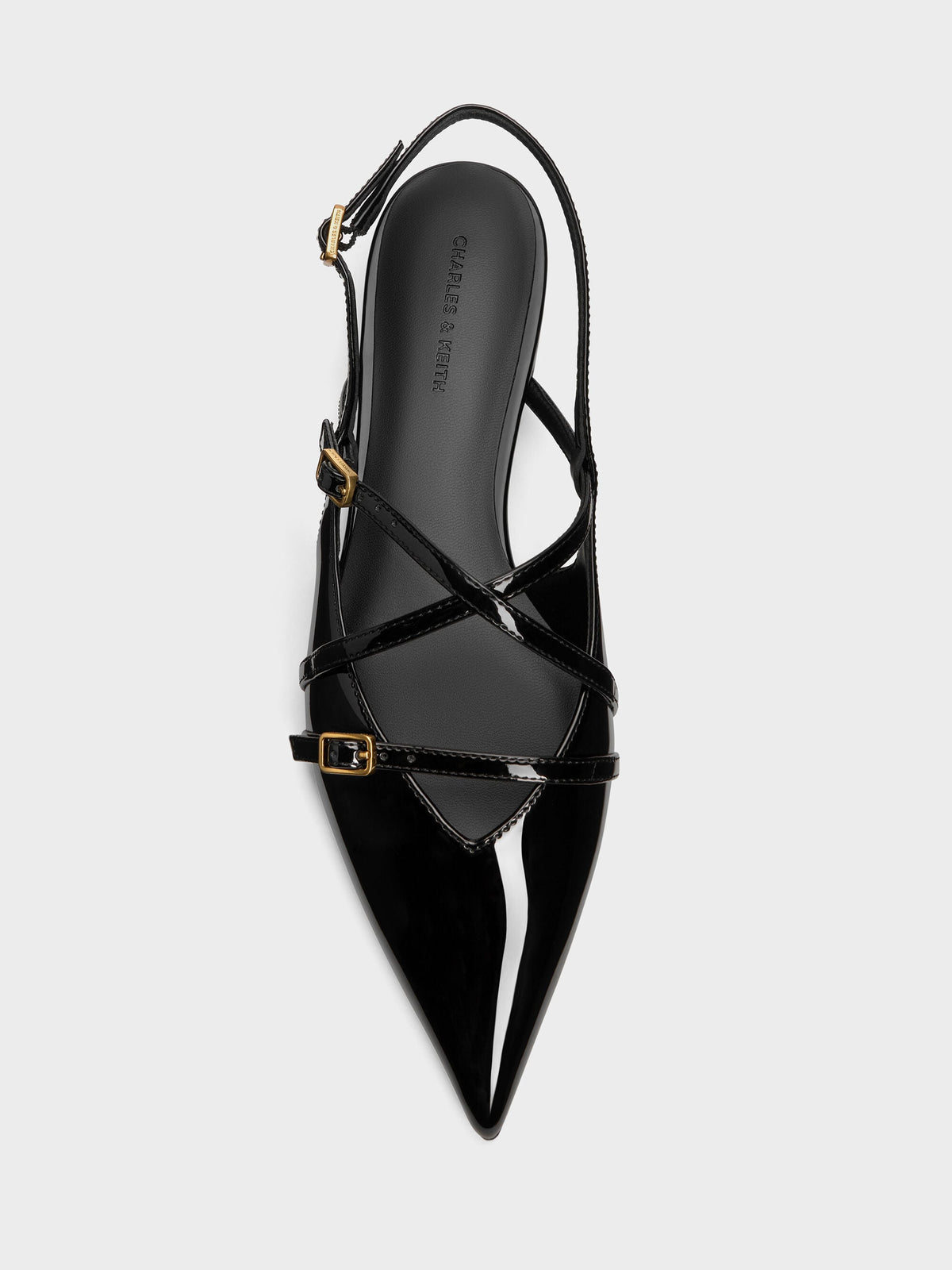 Maybelle Patent Strappy Slingback Flats - Black Patent | CHARLES & KEITH