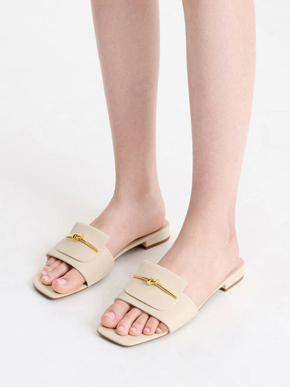 Knotted Accent Slide Sandals - Chalk | CHARLES & KEITH