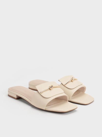 Knotted Accent Slide Sandals - Chalk | CHARLES & KEITH
