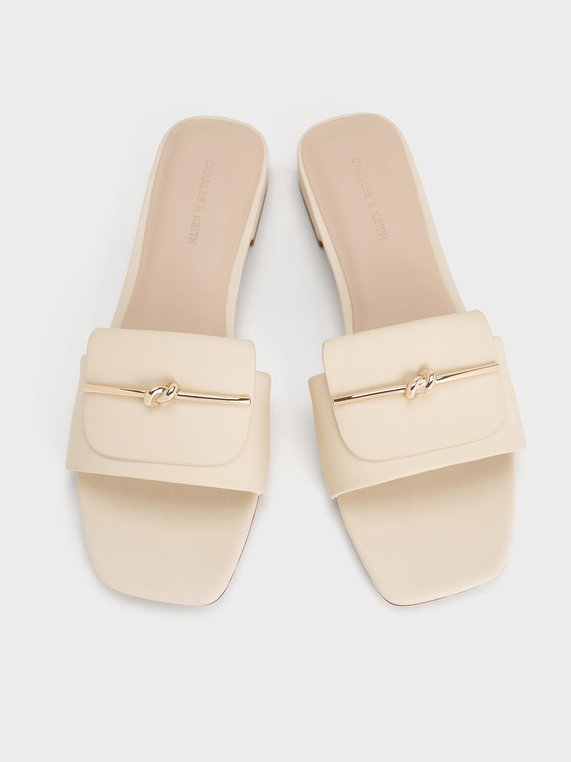 Knotted Accent Slide Sandals - Chalk | CHARLES & KEITH
