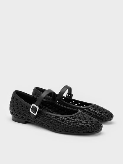 Woven Mary Jane Flats - Black | CHARLES & KEITH