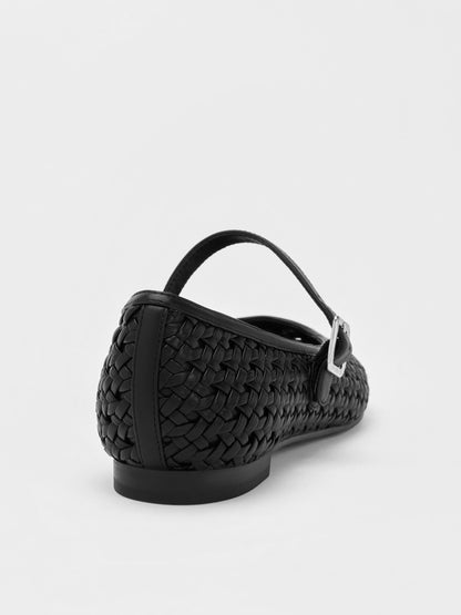 Woven Mary Jane Flats - Black | CHARLES & KEITH