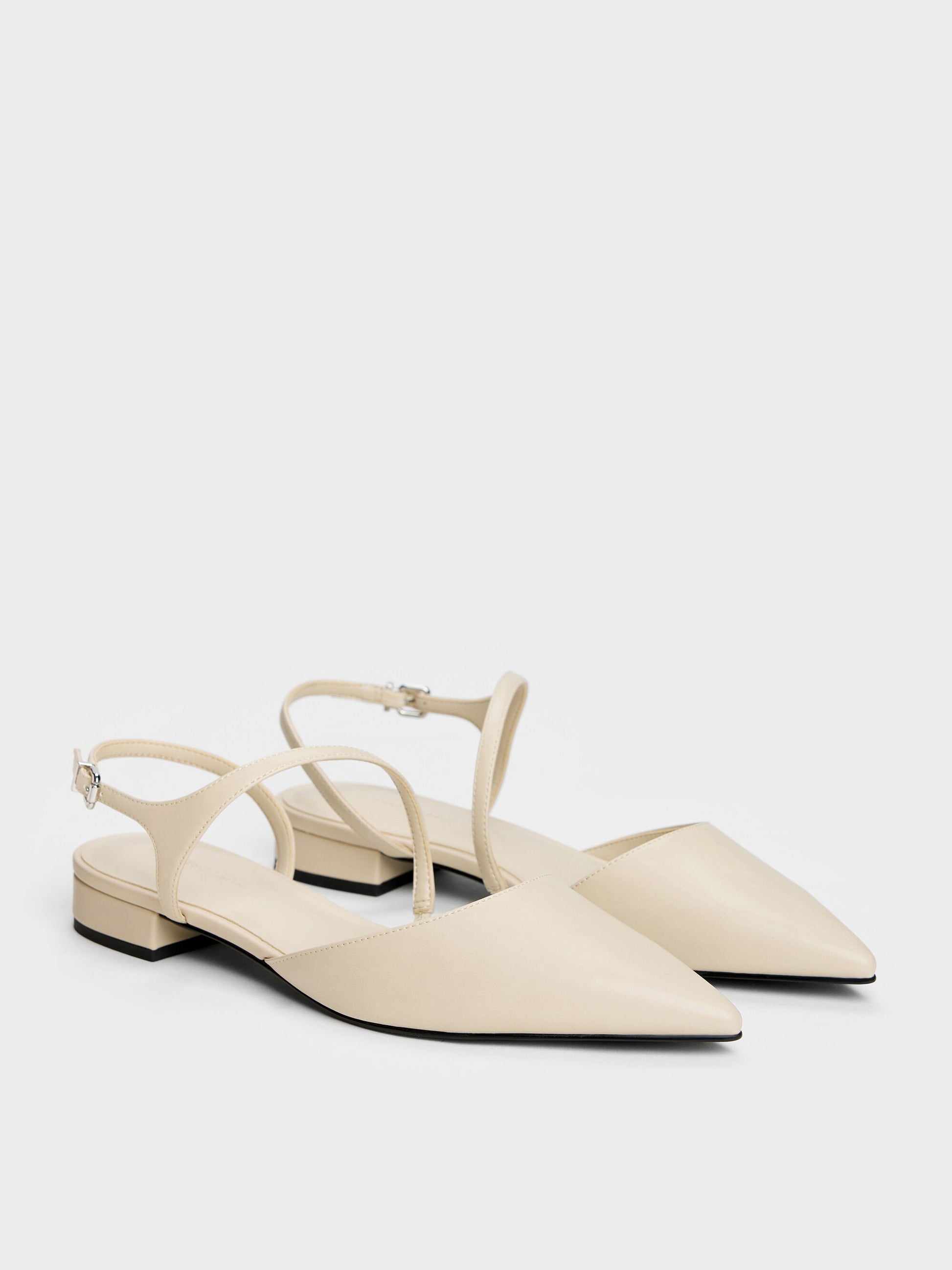 Cordelia Pointed Slingback Flats - Chalk | CHARLES & KEITH
