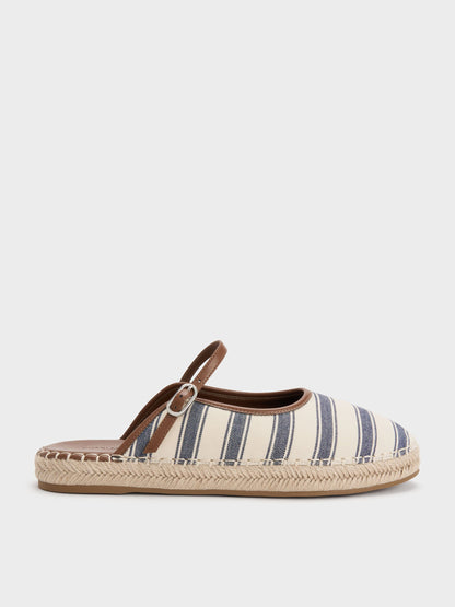Striped Mary Jane Espadrille Mules - Dark Blue | CHARLES & KEITH
