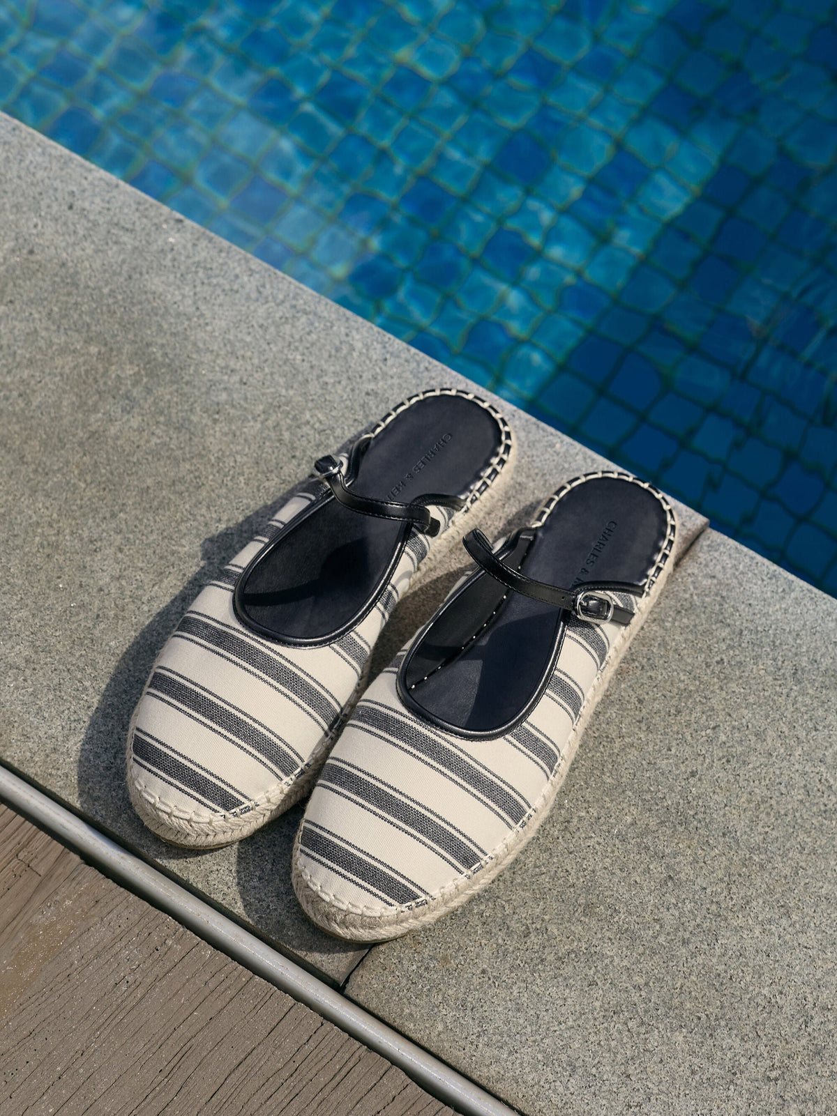 Striped Mary Jane Espadrille Mules - Dark Blue | CHARLES & KEITH