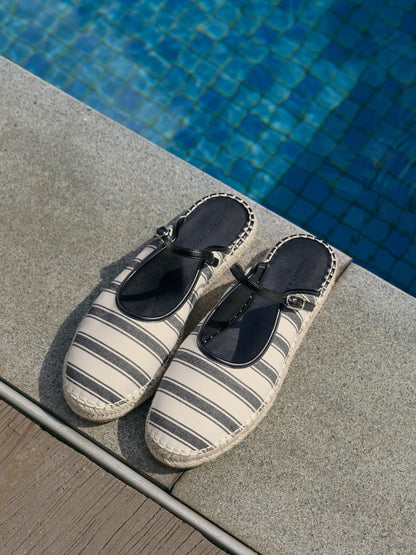 Striped Mary Jane Espadrille Mules - Dark Blue | CHARLES & KEITH