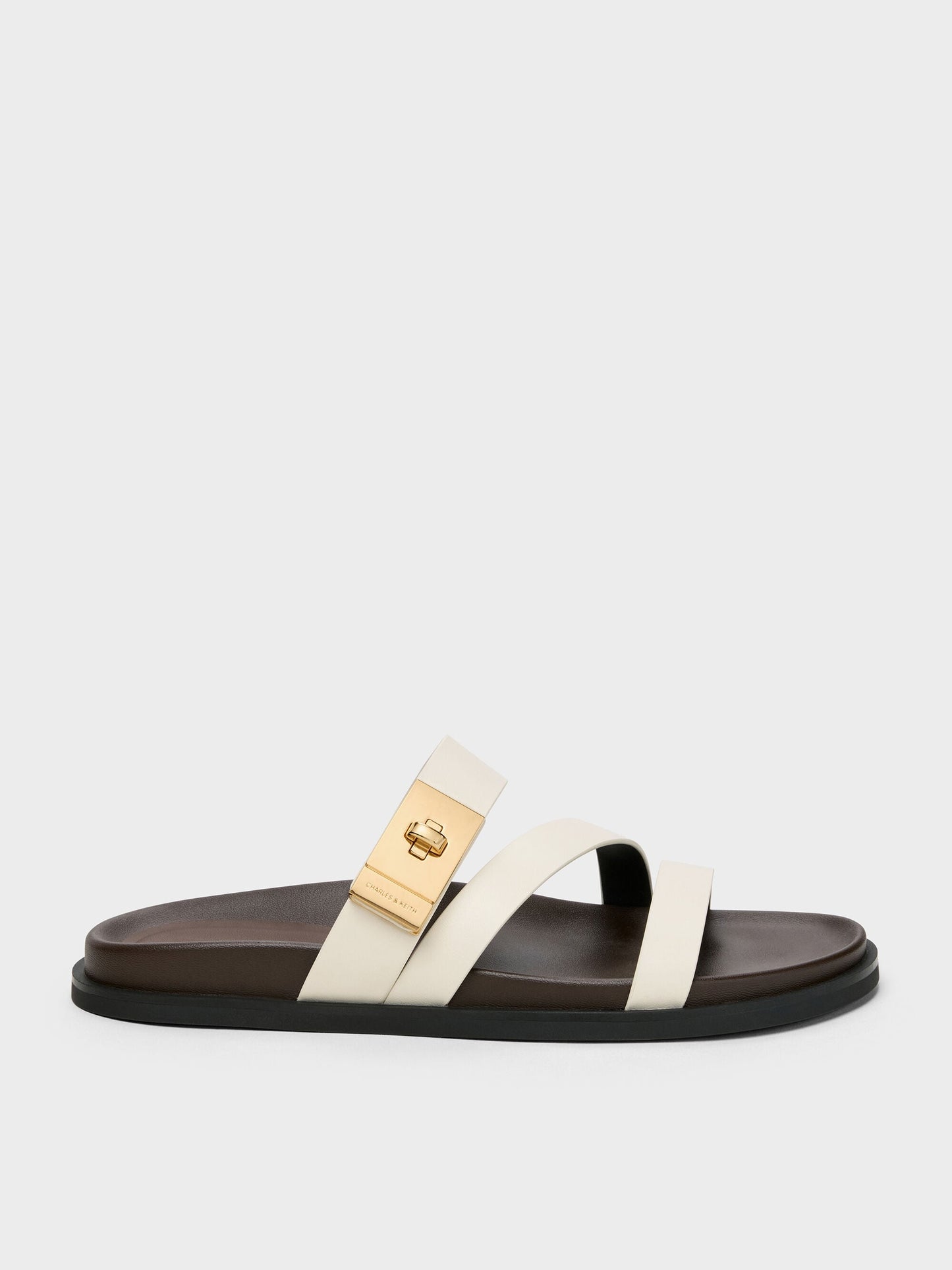 Aelin Metallic-Buckle Strappy Sandals - White | CHARLES & KEITH