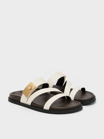 Aelin Metallic-Buckle Strappy Sandals - White | CHARLES & KEITH
