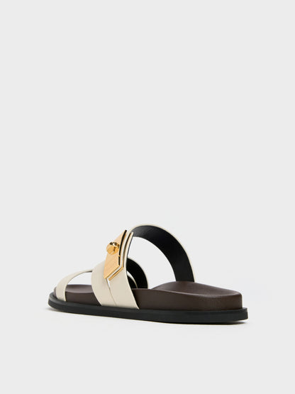 Aelin Metallic-Buckle Strappy Sandals - White | CHARLES & KEITH