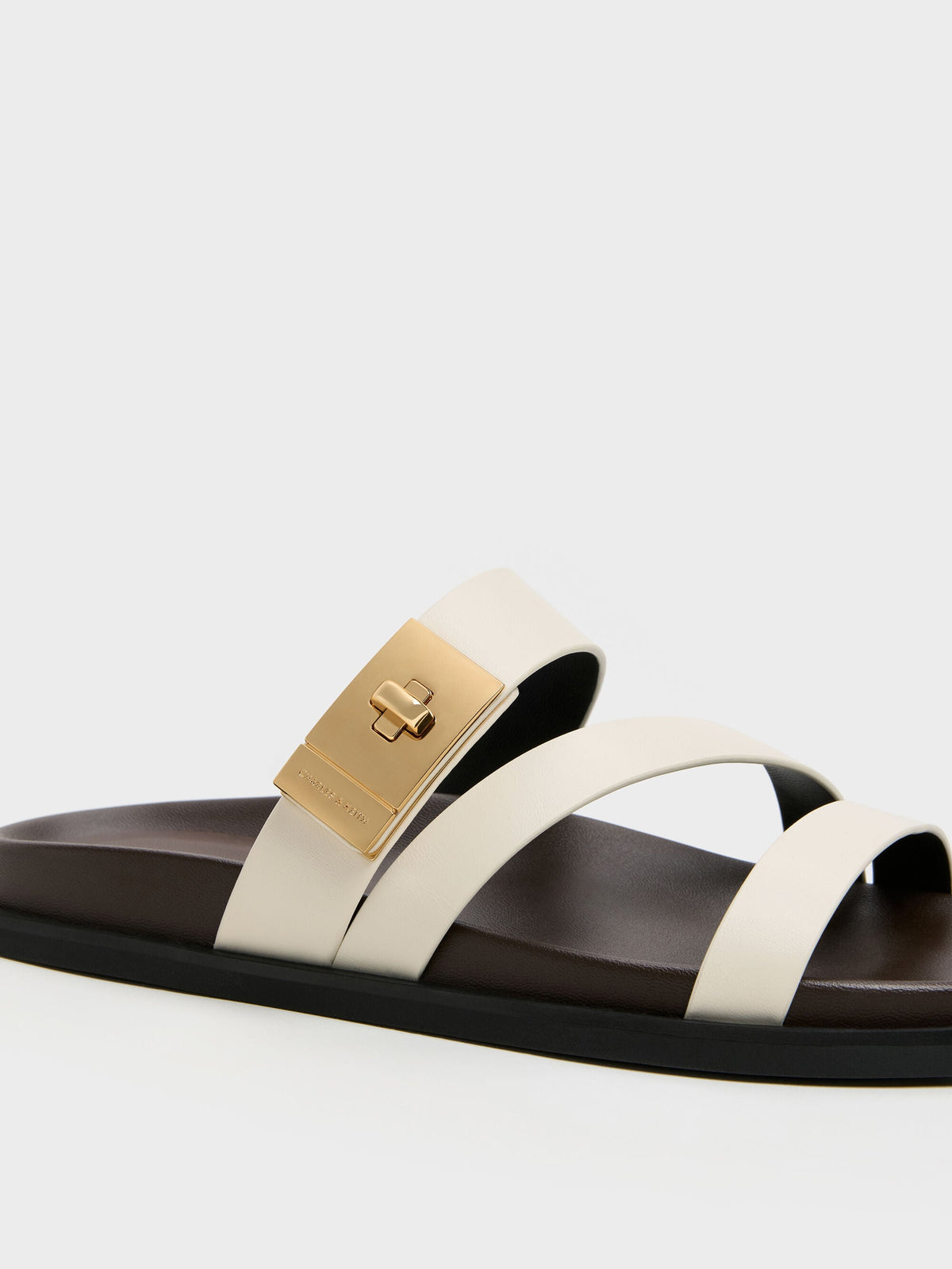 Aelin Metallic-Buckle Strappy Sandals - White | CHARLES & KEITH