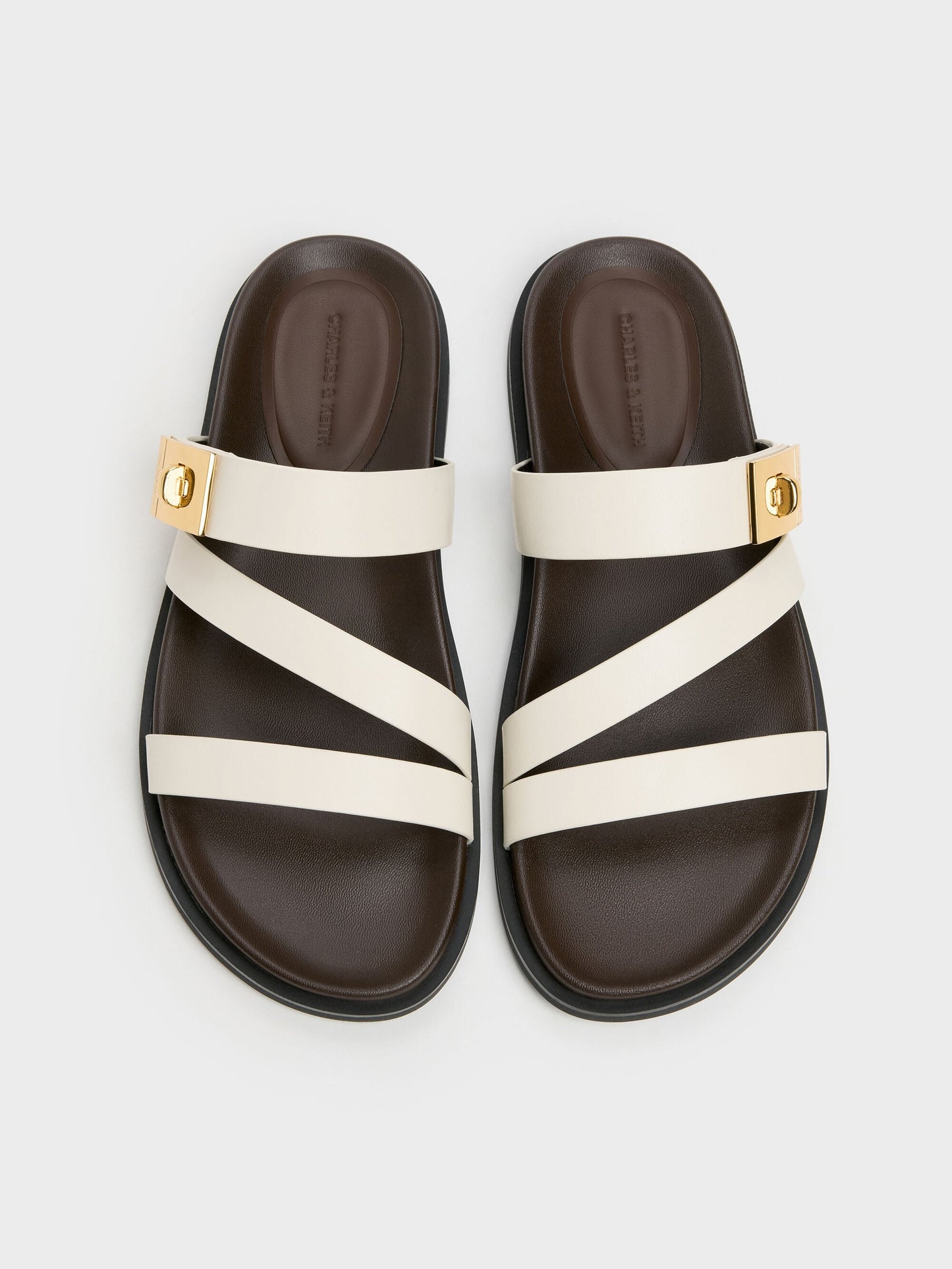 Aelin Metallic-Buckle Strappy Sandals - White | CHARLES & KEITH