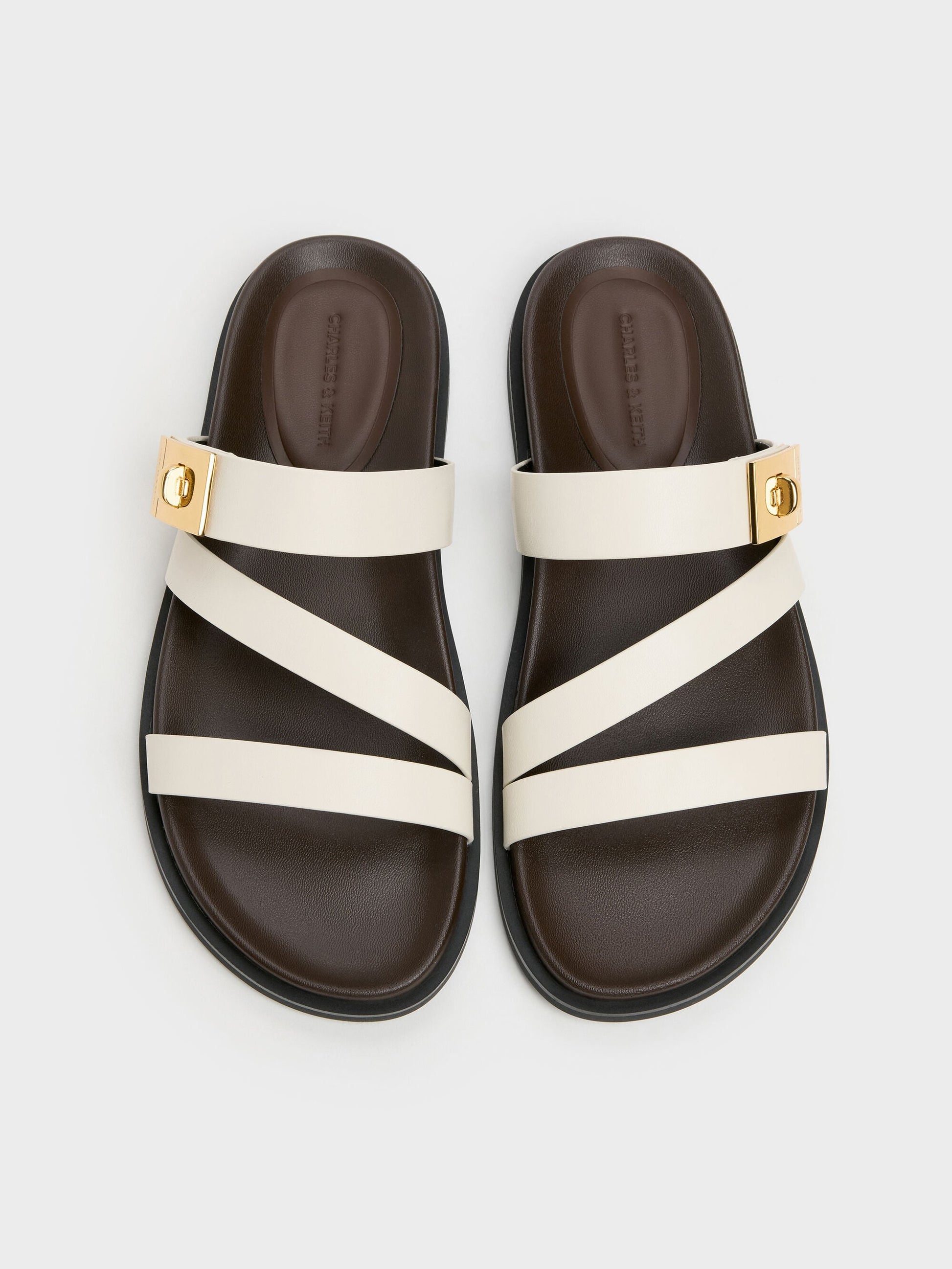 Aelin Metallic-Buckle Strappy Sandals - White | CHARLES & KEITH