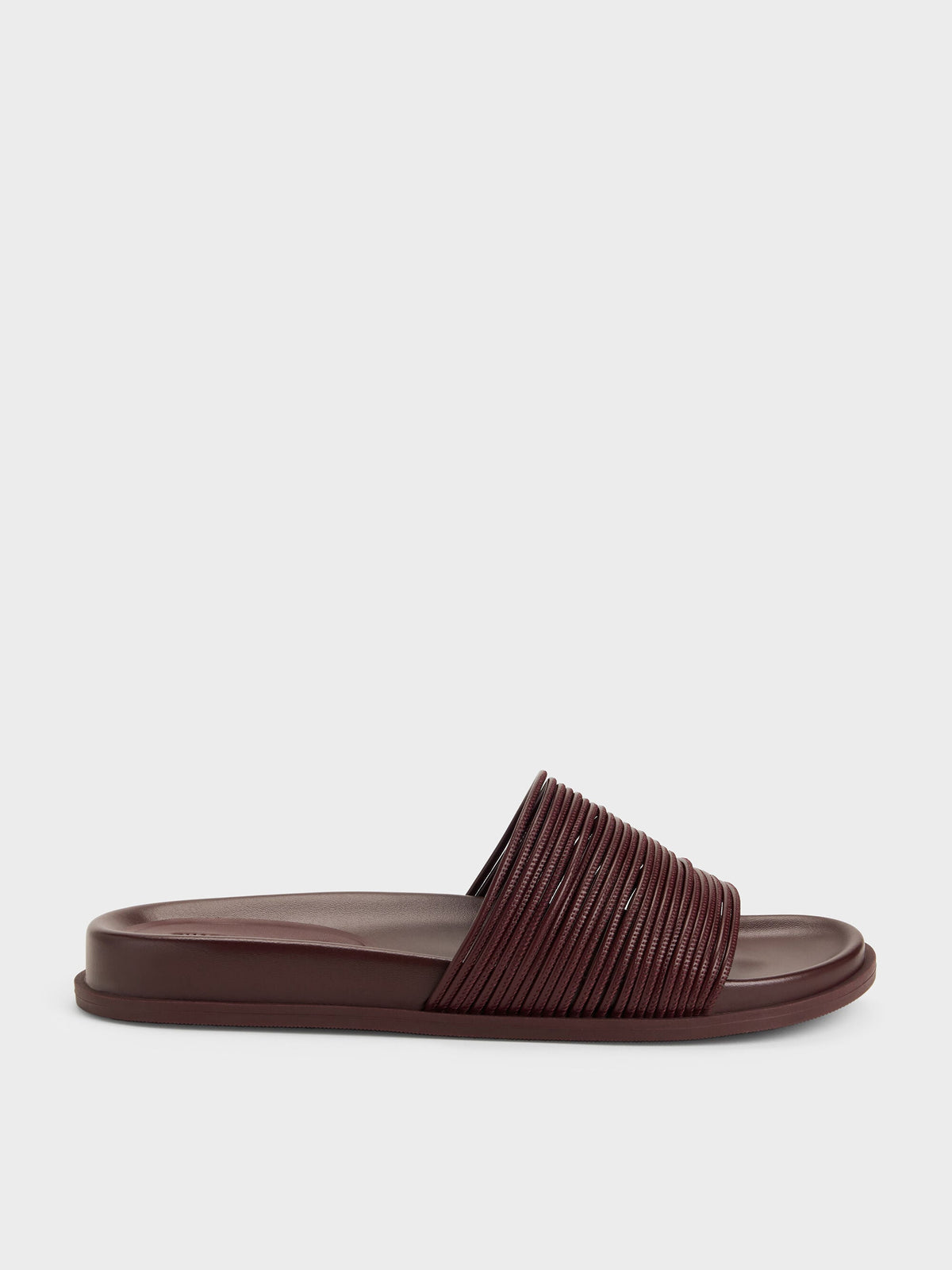 Fianna Strappy Slide Sandals - Burgundy | CHARLES & KEITH