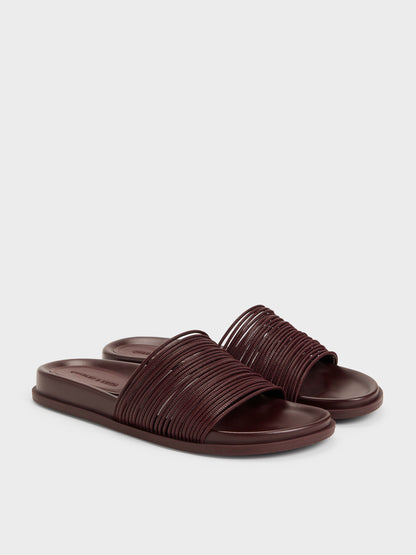 Fianna Strappy Slide Sandals - Burgundy | CHARLES & KEITH