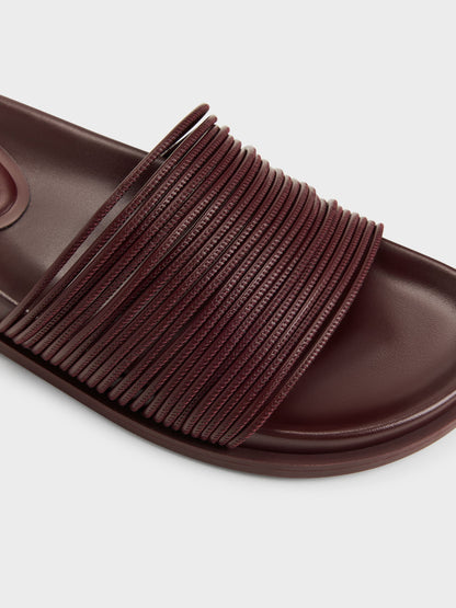 Fianna Strappy Slide Sandals - Burgundy | CHARLES & KEITH
