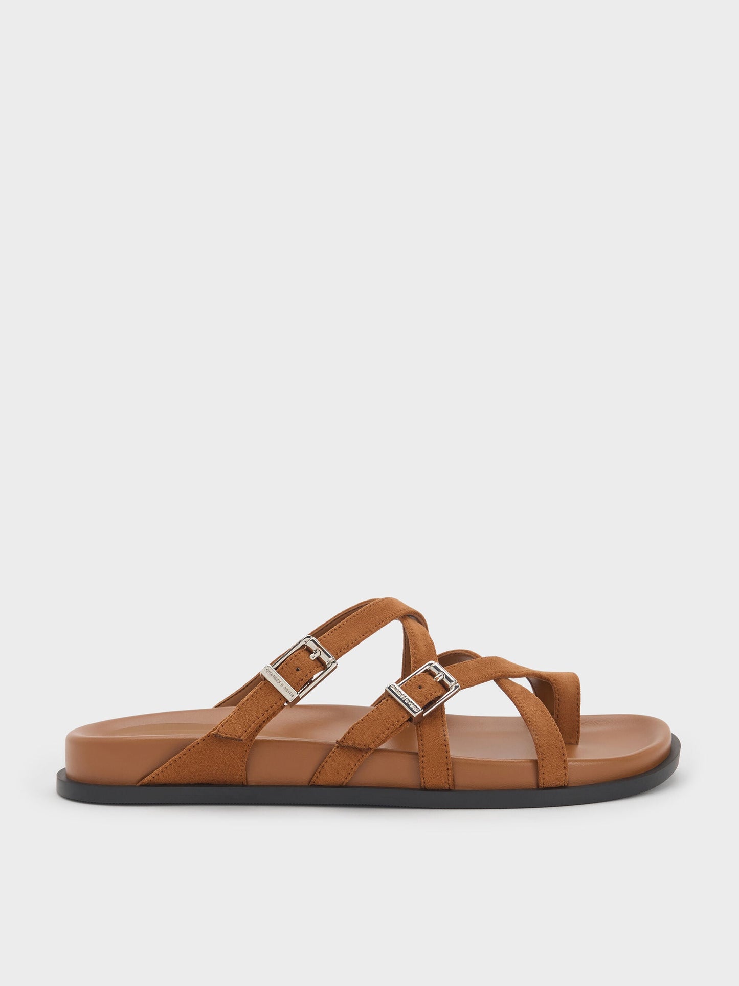 Faux Suede Crossover Toe-Ring Sandals - Cognac | CHARLES & KEITH