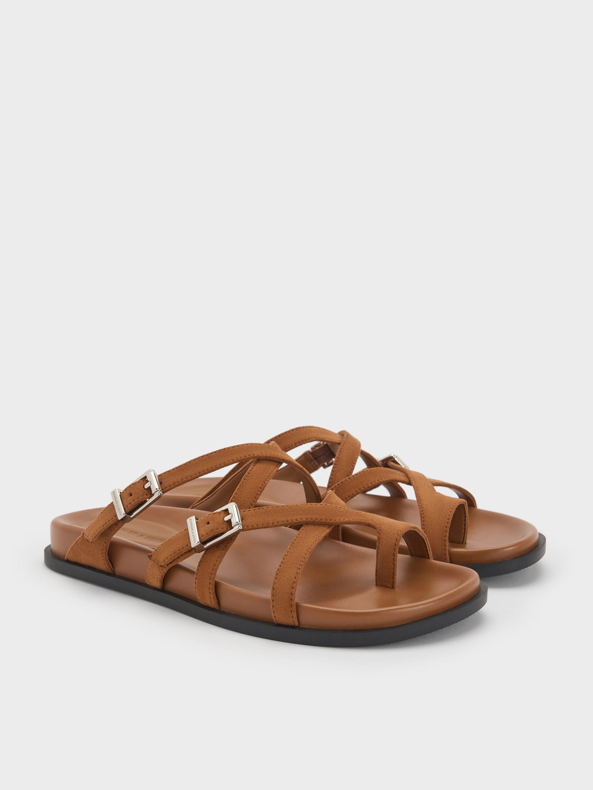 Faux Suede Crossover Toe-Ring Sandals - Cognac | CHARLES & KEITH