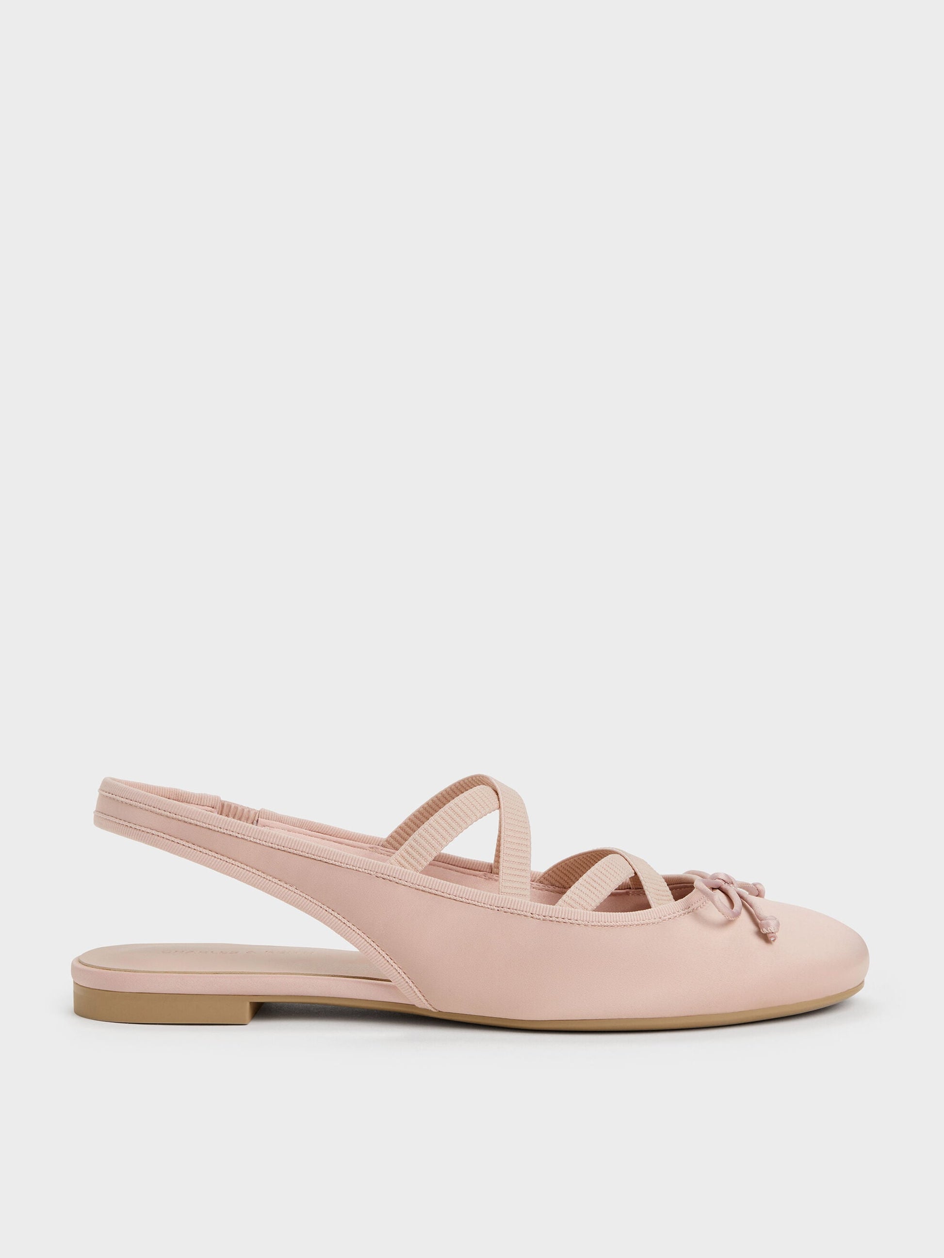 Satin Crossover Slingback Ballet Flats - Light Pink | CHARLES & KEITH