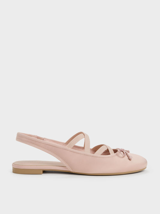 Satin Crossover Slingback Ballet Flats - Light Pink | CHARLES & KEITH